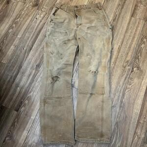 VINTAGE Carhartt Pants Mens 32x34 Brown Tan Carpenter Double Knee Distressed USA